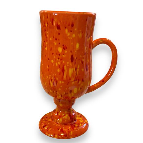 Vintage 70s Handmade Ceramic Psychedelic Orange Green Flecked Irish Coffee Mug - Picture 16 of 16